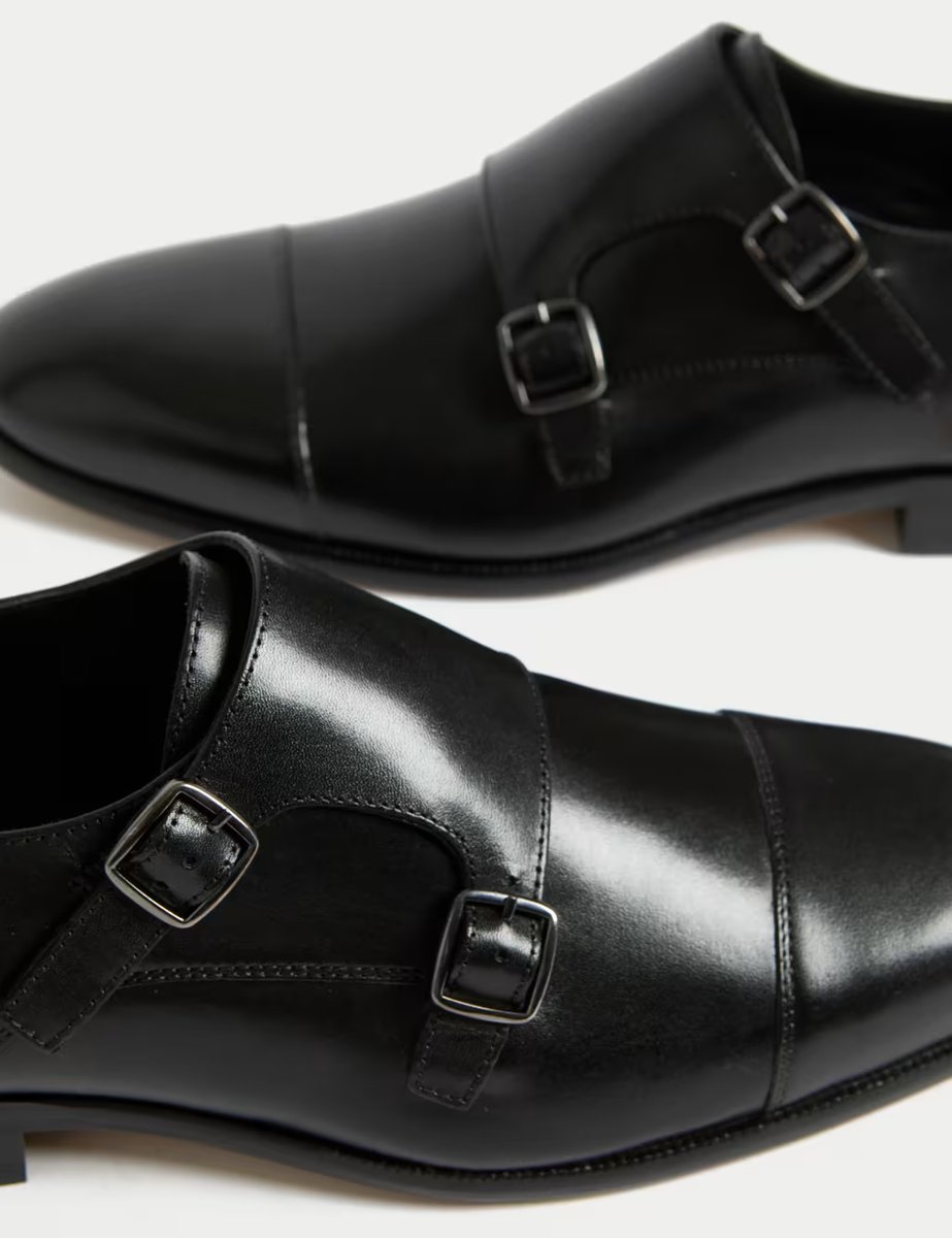 Marks & Spencer M&S Leather Monk Strap Shoes Black - 2