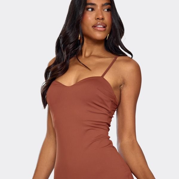 EGO Strappy Sculpt Playsuit In Brown, Women's Size UK 8 - 2