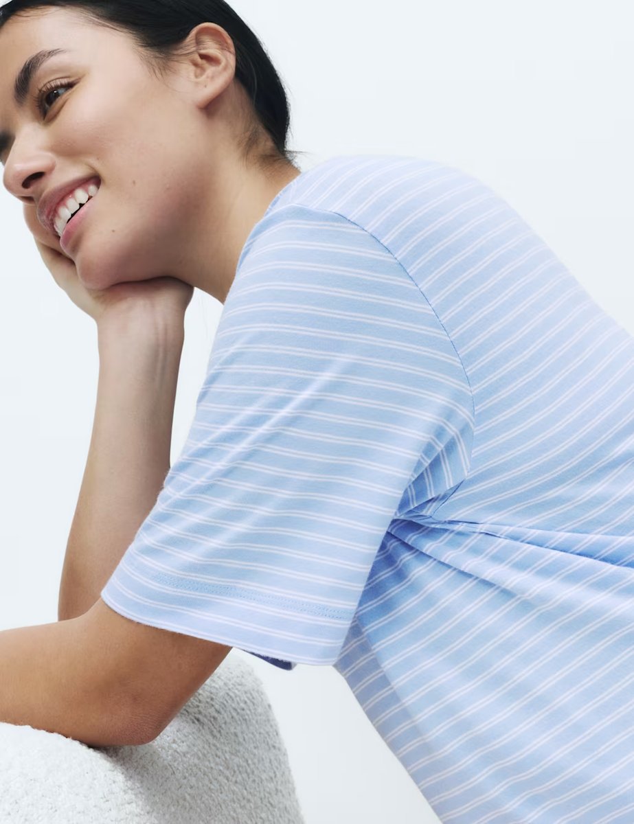 Marks & Spencer M&S Cotton Modal Striped Nightshirt Blue Mix - 3