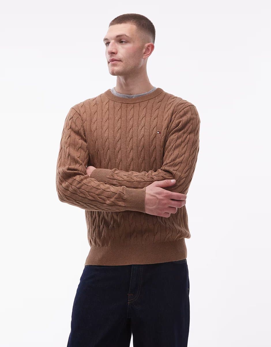 ASOS Tommy Hilfiger chunky cable knit jumper in brown