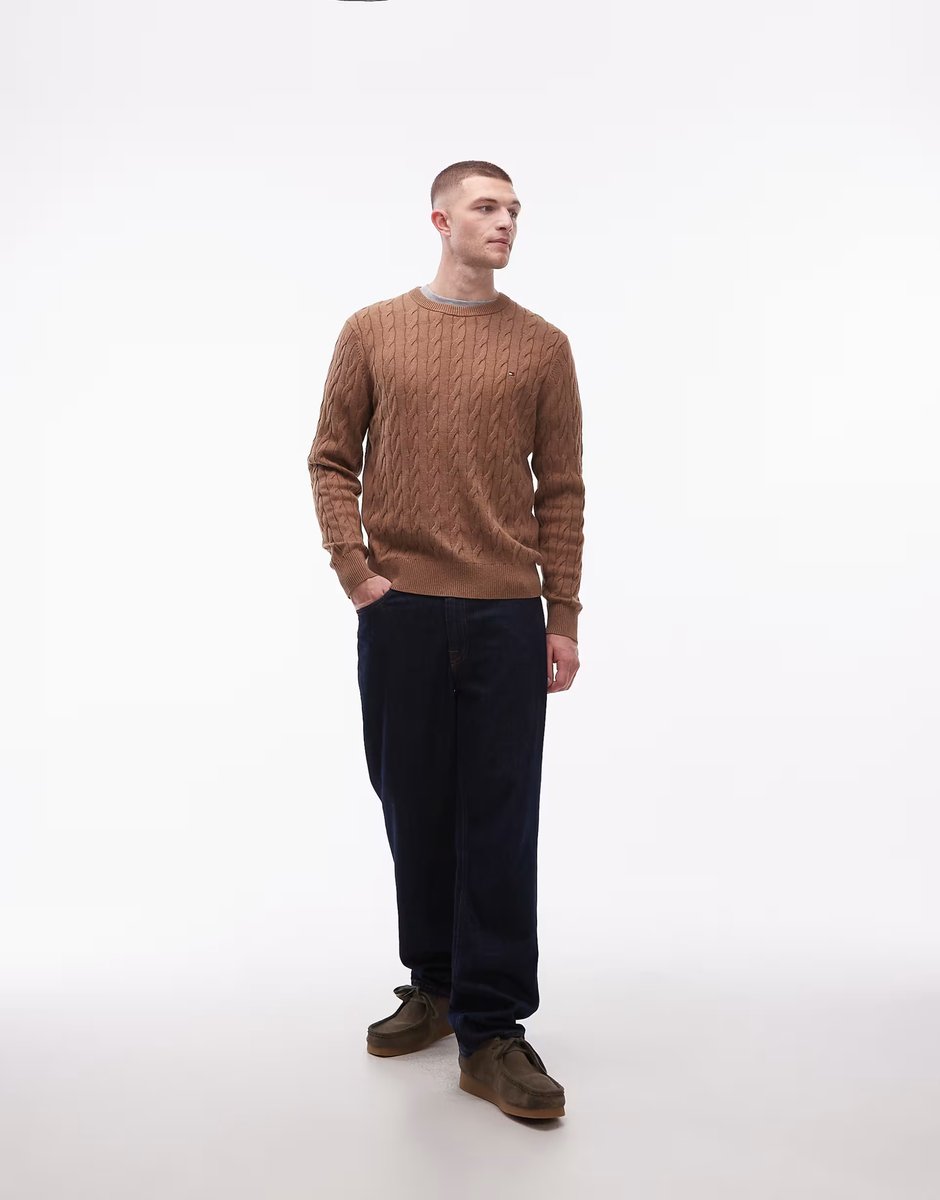 ASOS Tommy Hilfiger chunky cable knit jumper in brown - 2