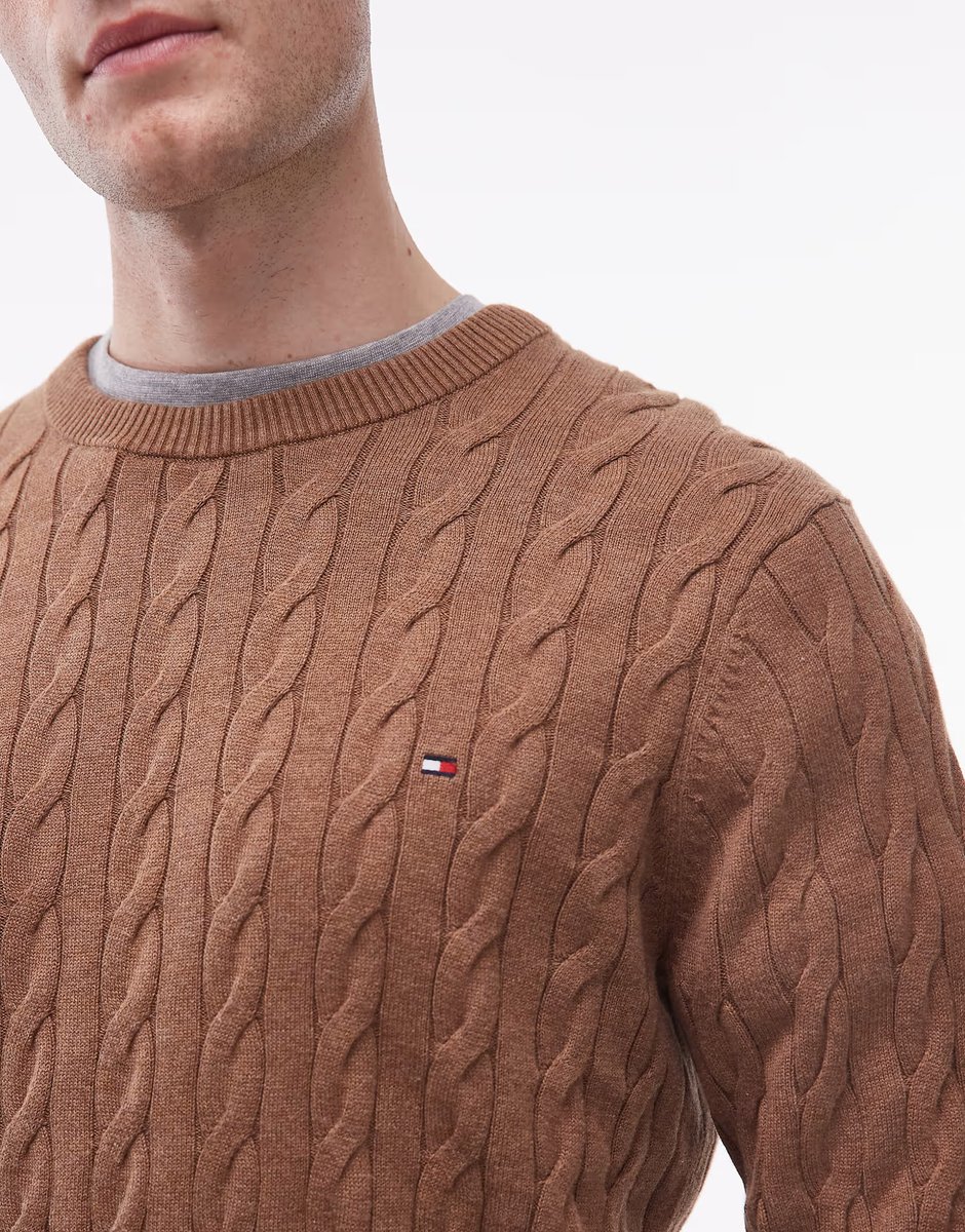 ASOS Tommy Hilfiger chunky cable knit jumper in brown - 3