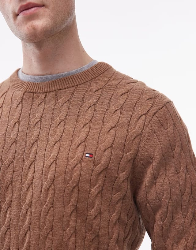 ASOS Tommy Hilfiger chunky cable knit jumper in brown - 3