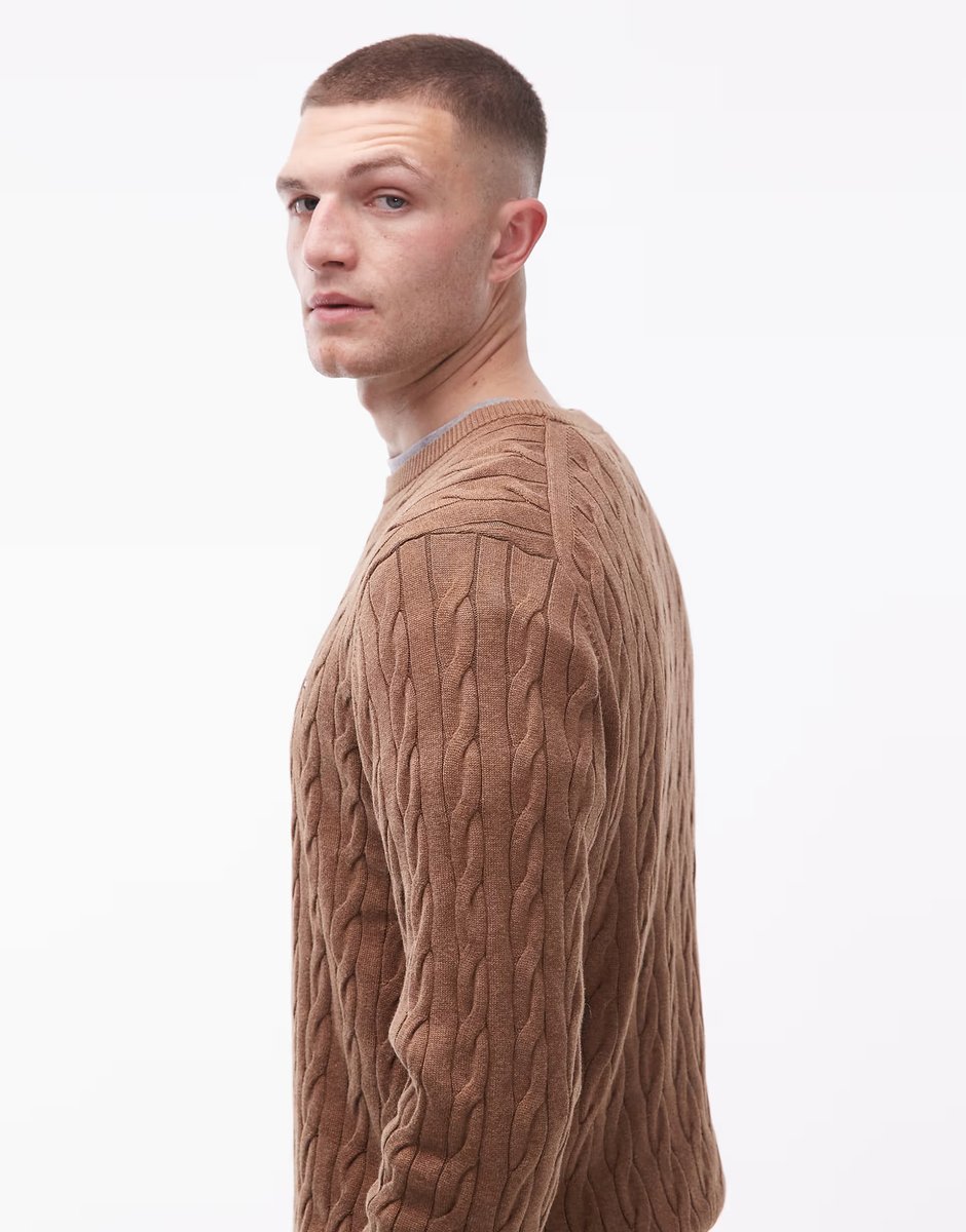 ASOS Tommy Hilfiger chunky cable knit jumper in brown - 4