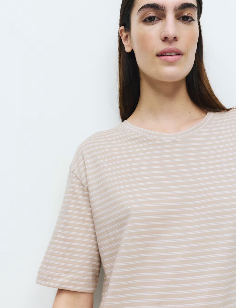 Marks & Spencer M&S Cotton Modal Striped Nightshirt Neutral - 2