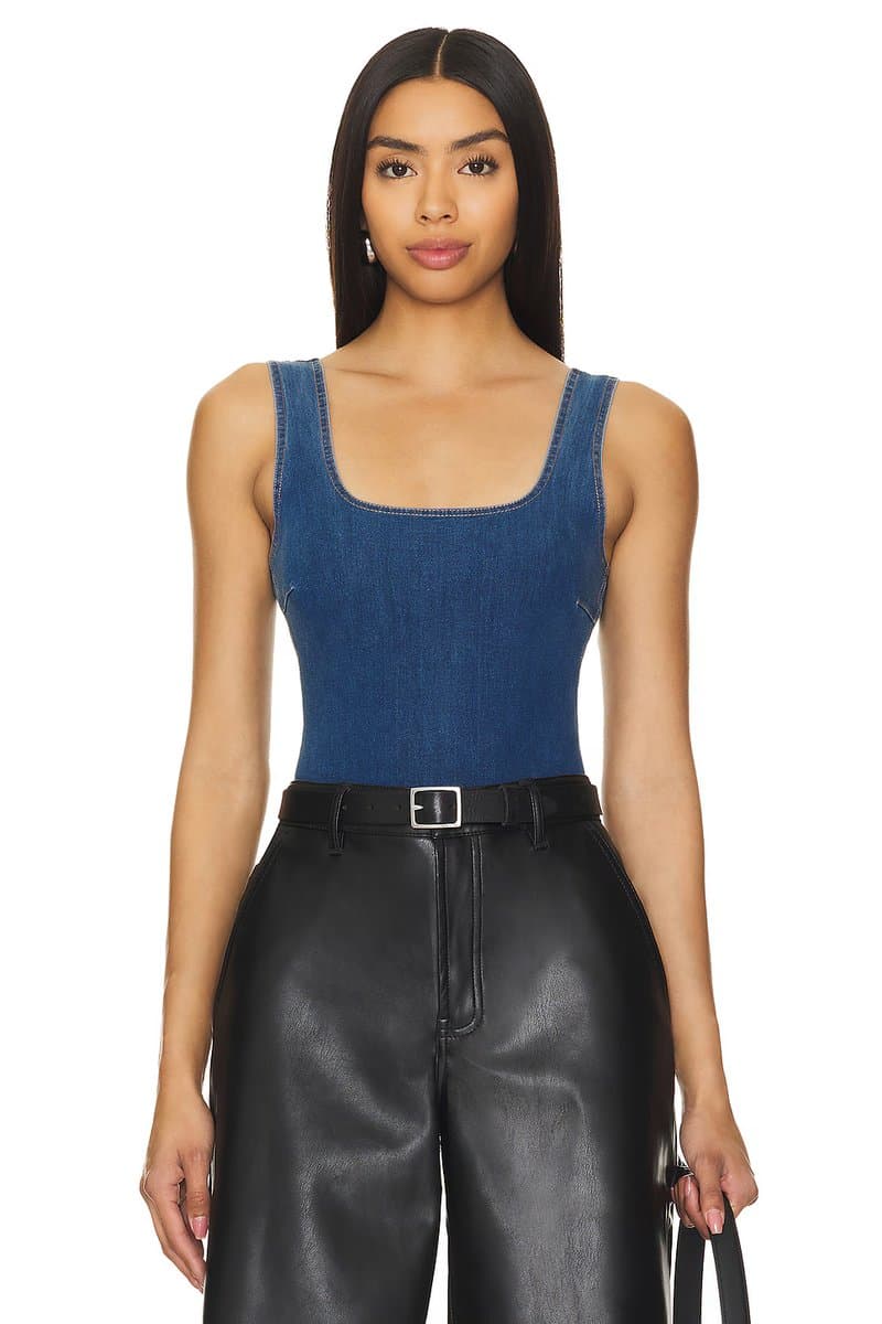 revolve Do It All Denim Squareneck Bodysuit