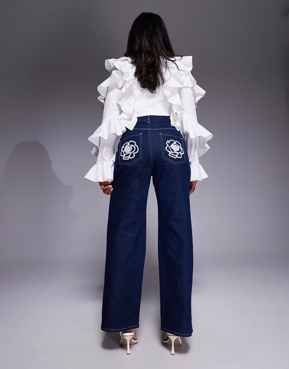 ASOS ASOS LUXE embellished cornelli straight leg jean in dark wash in dark blue - 3