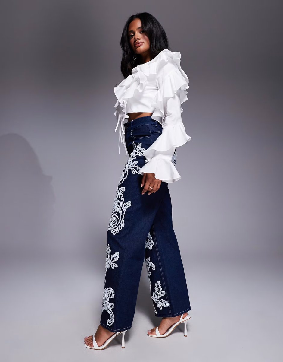 ASOS ASOS LUXE embellished cornelli straight leg jean in dark wash in dark blue - 4