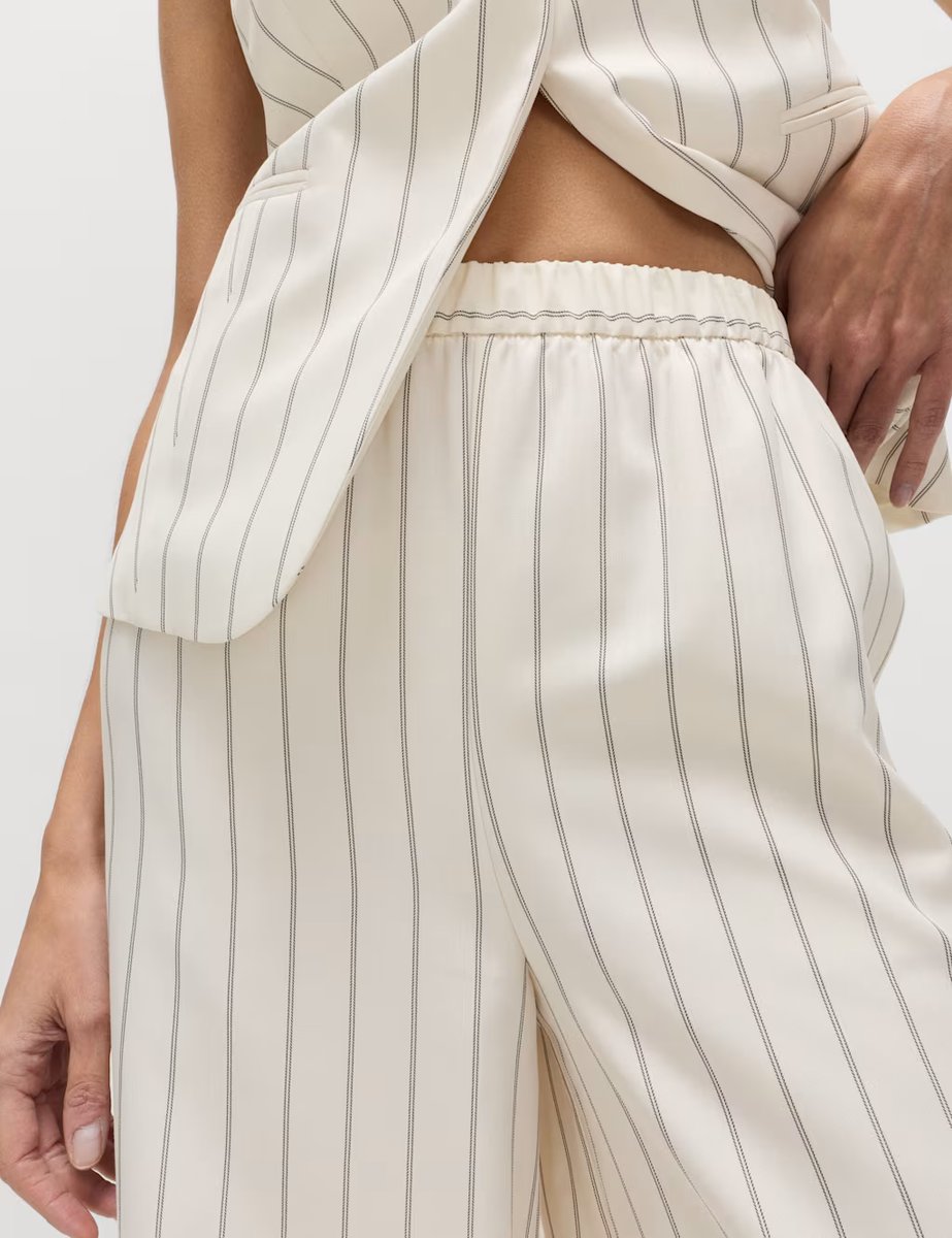 Marks & Spencer M&S Pinstripe Wide Leg Trousers Ivory Mix - 2