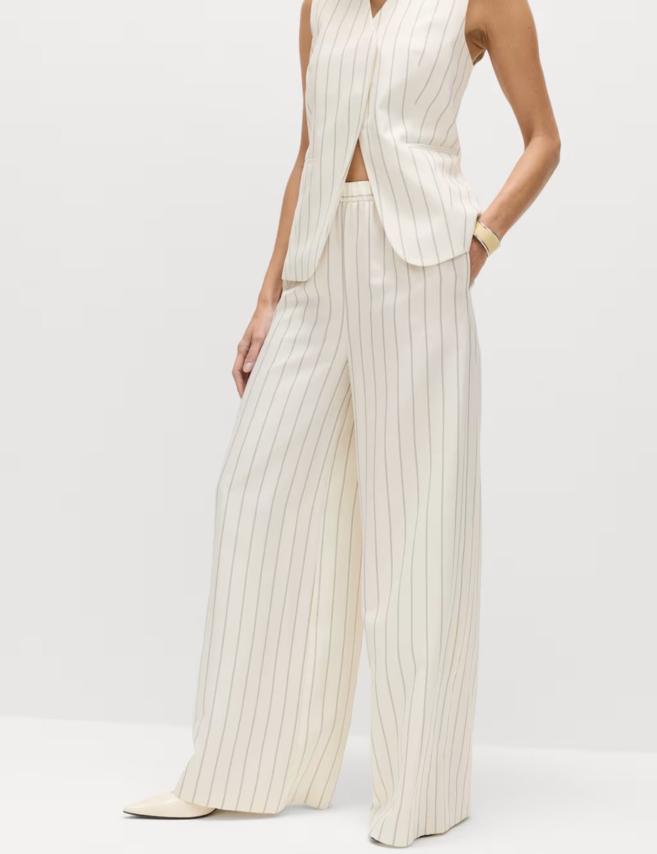 Marks & Spencer M&S Pinstripe Wide Leg Trousers Ivory Mix - 3