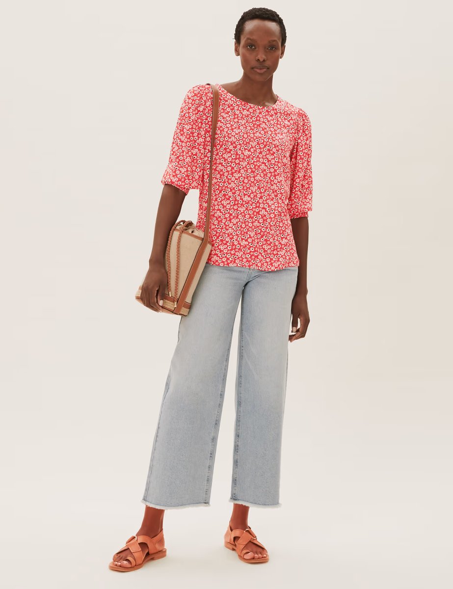 Marks & Spencer M&S Ditsy Floral Puff Sleeve Blouse Pink Mix - 2