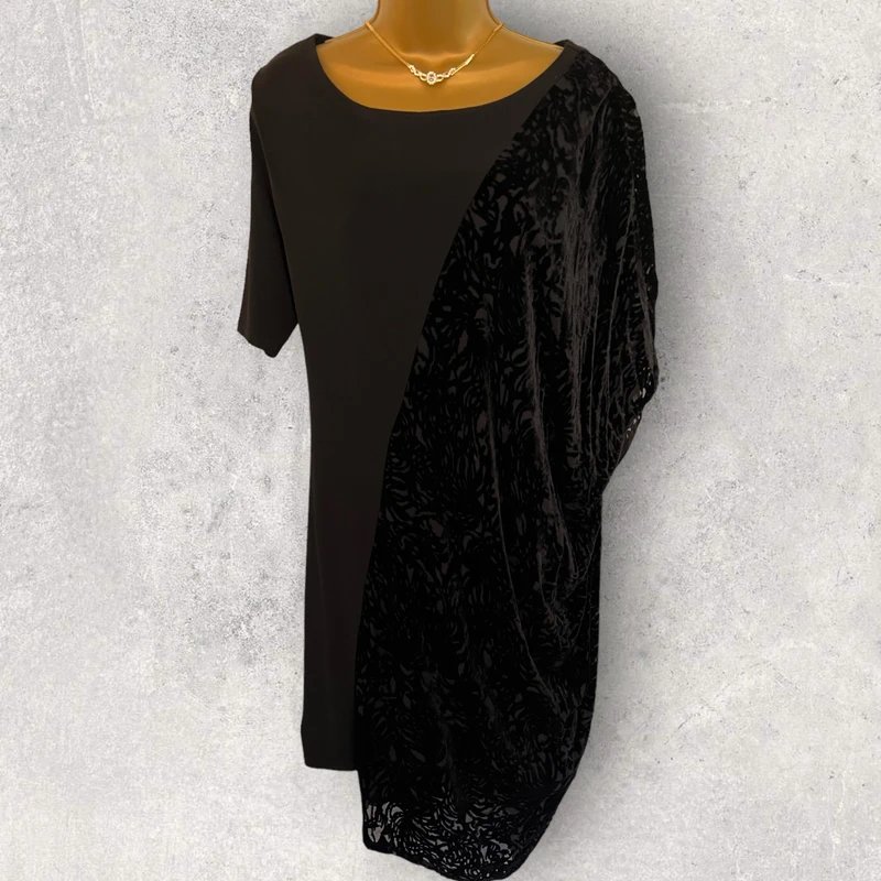 Autograph M&S Autograph Womens Black Velvet Flock Asymmetrical Shift Evening Dress UK 14 - 2