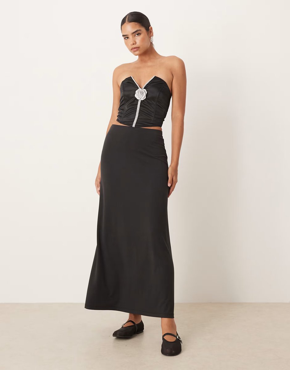 ASOS Collective The Label Diamante corsage corset top in black satin - 3