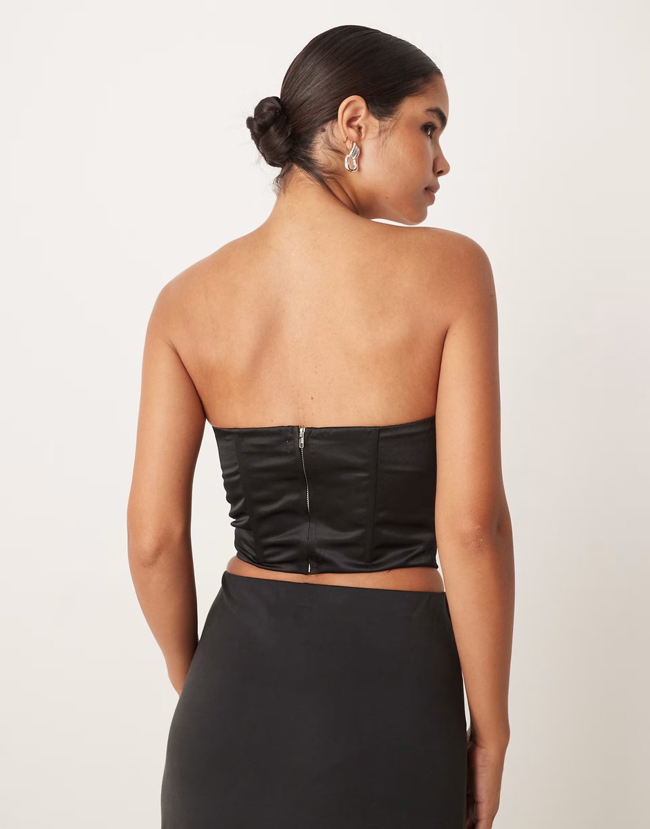 ASOS Collective The Label Diamante corsage corset top in black satin - 4