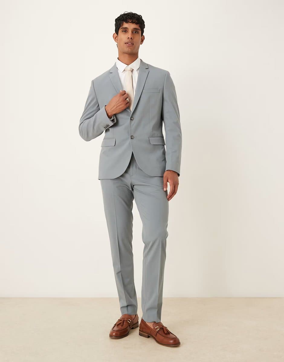 ASOS Mango slim fit blazer and tailored trouser co-ord in pastel grey