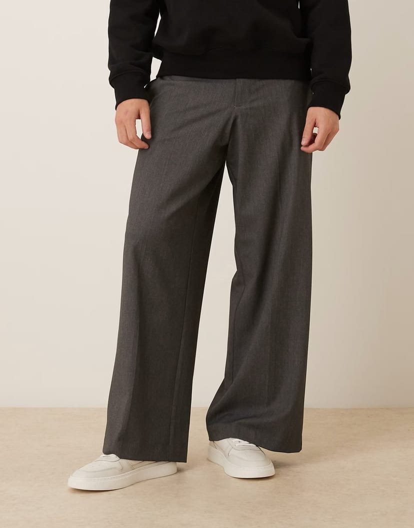 ASOS ASOS DESIGN smart loose leg trousers in charcoal - 1