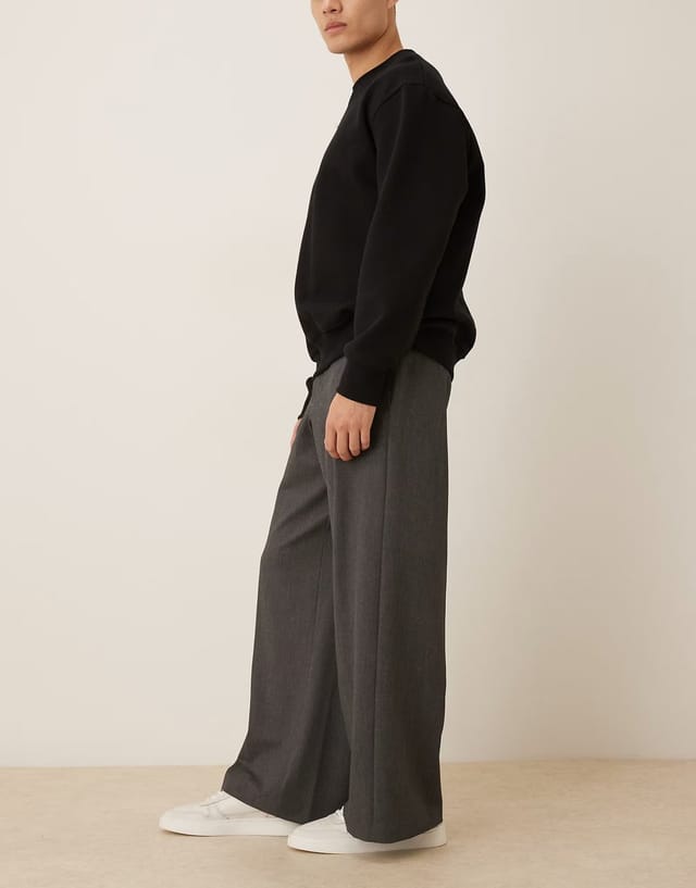 ASOS ASOS DESIGN smart loose leg trousers in charcoal - 3