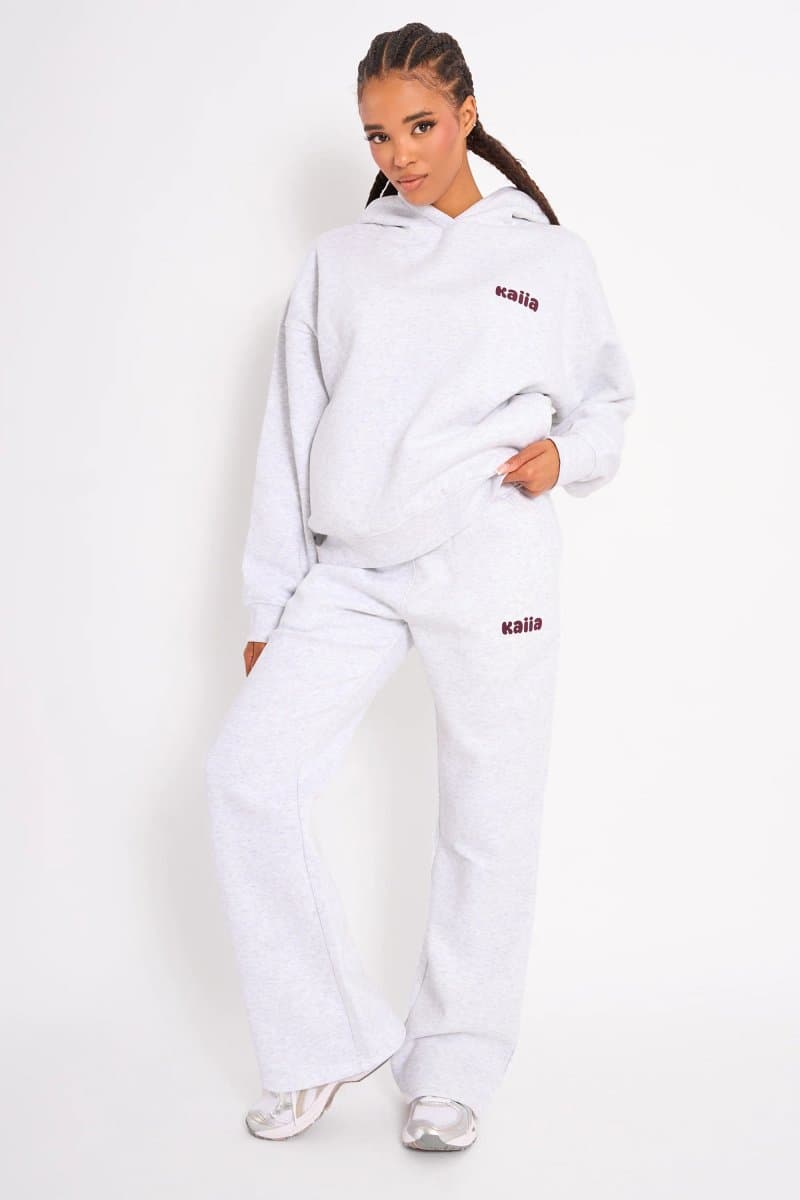 Kaiia Kaiia Light Grey Marl and Plum Wide Leg Joggers