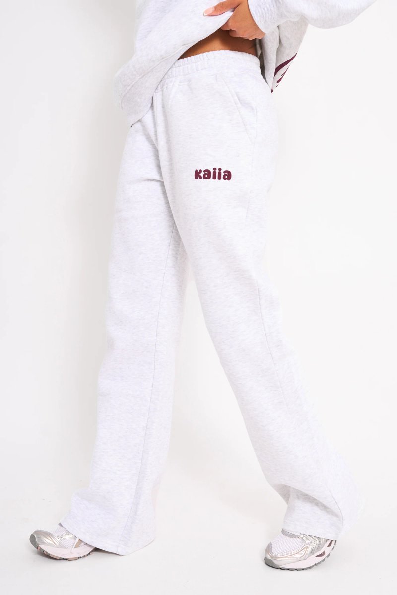 Kaiia Kaiia Wide Leg Joggers Light Grey Marl & Plum - 2