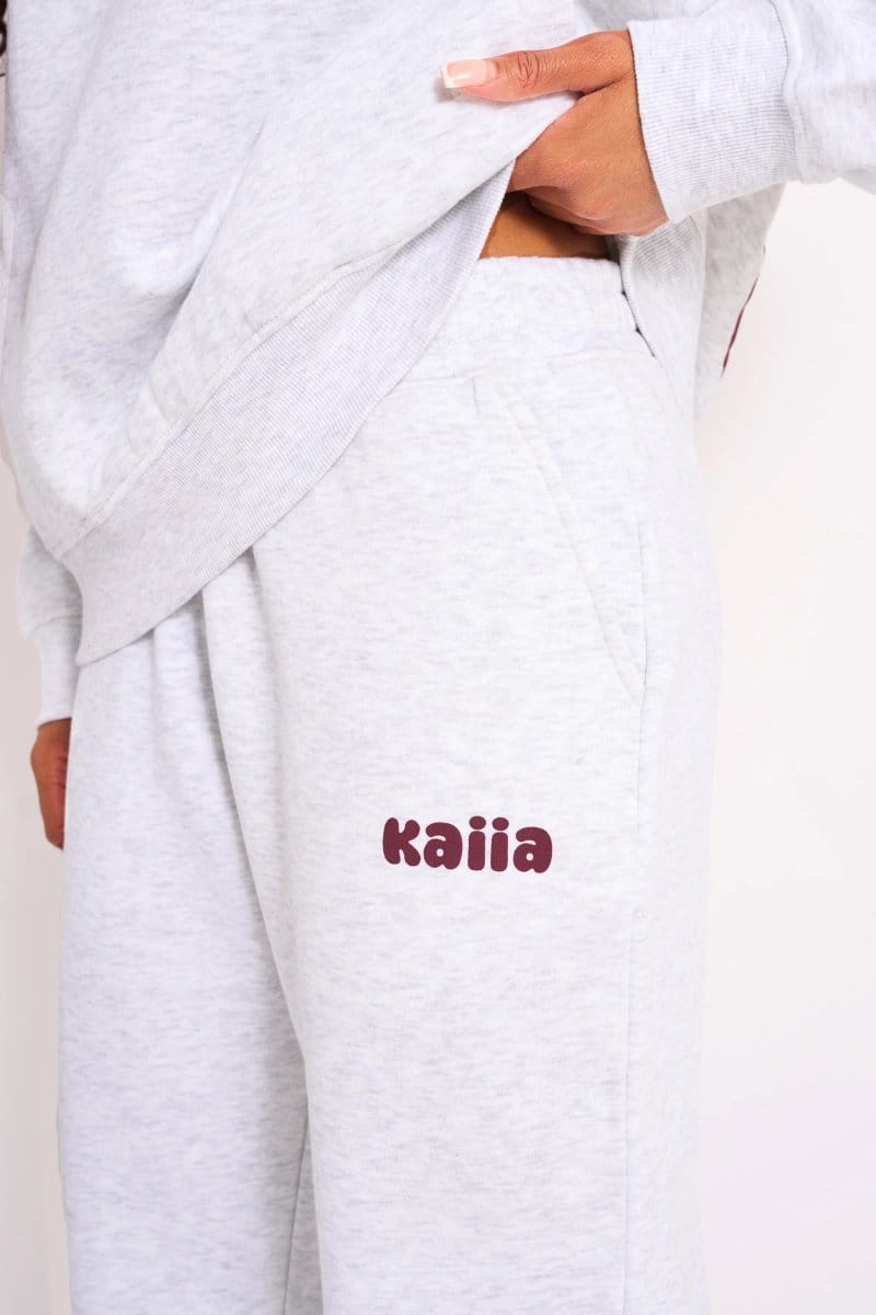 Kaiia Kaiia Wide Leg Joggers Light Grey Marl & Plum - 4