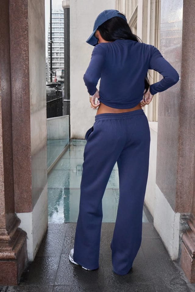 Kaiia Kaiia Slogan Wide Leg Joggers Navy & Burgundy - 3