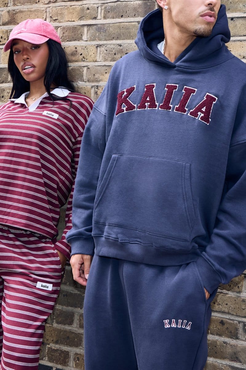 Kaiia Kaiia Slogan Wide Leg Joggers Navy & Burgundy - 4