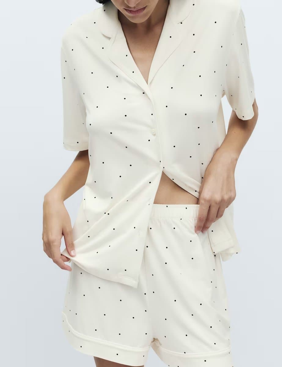 Marks & Spencer M&S Soft Touch Printed Revere Shortie Set in Ivory Mix