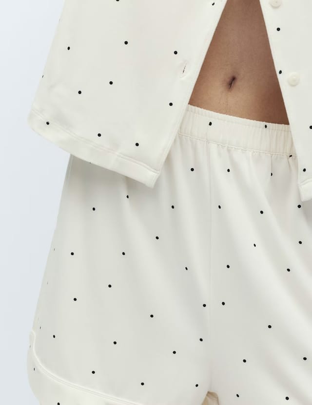 Marks & Spencer M&S Soft Touch Printed Revere Shortie Set Ivory Mix - 3