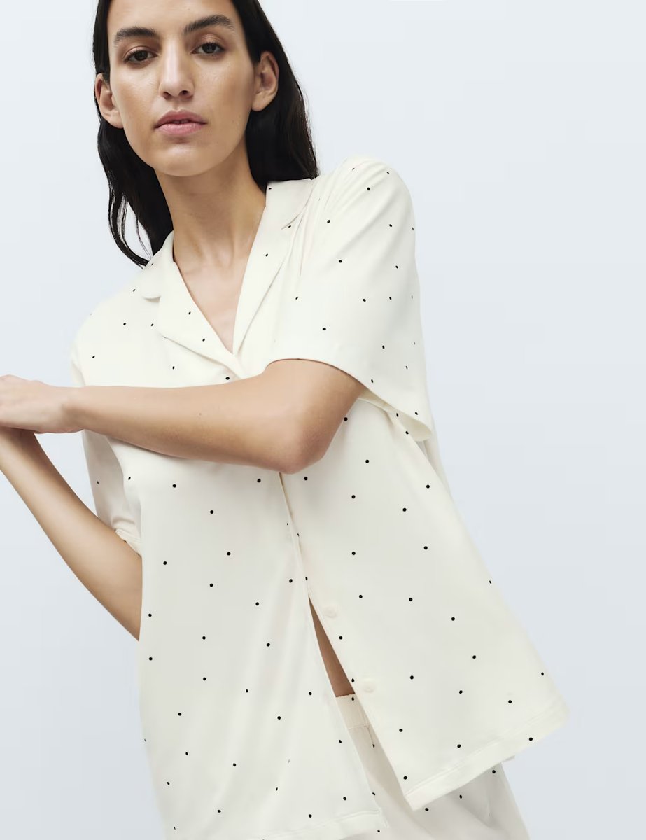 Marks & Spencer M&S Soft Touch Printed Revere Shortie Set Ivory Mix - 4