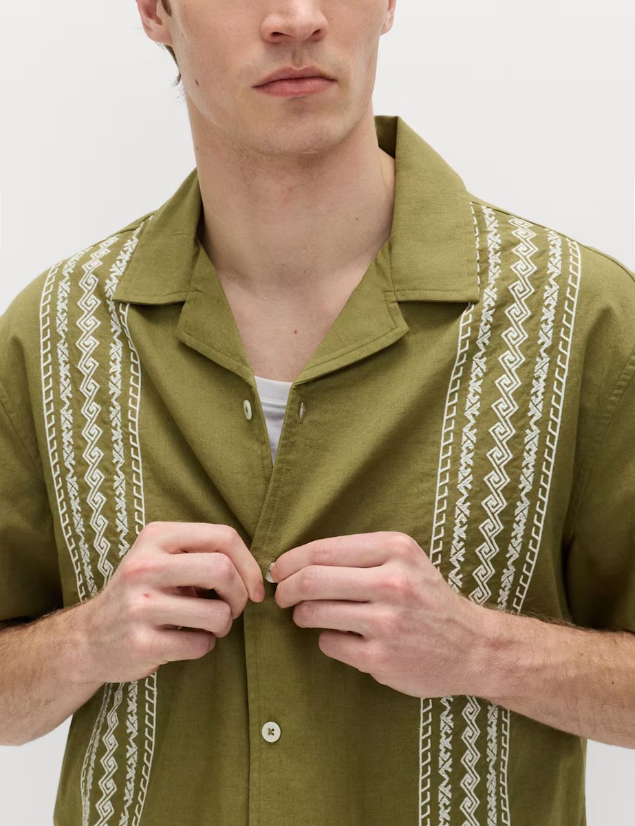 Marks & Spencer M&S Relaxed Fit Cotton Rich Short Sleeve Shirt Olive Mix - 2