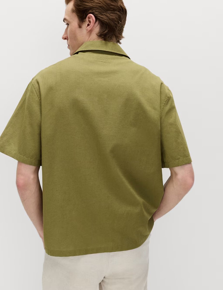 Marks & Spencer M&S Relaxed Fit Cotton Rich Short Sleeve Shirt Olive Mix - 3