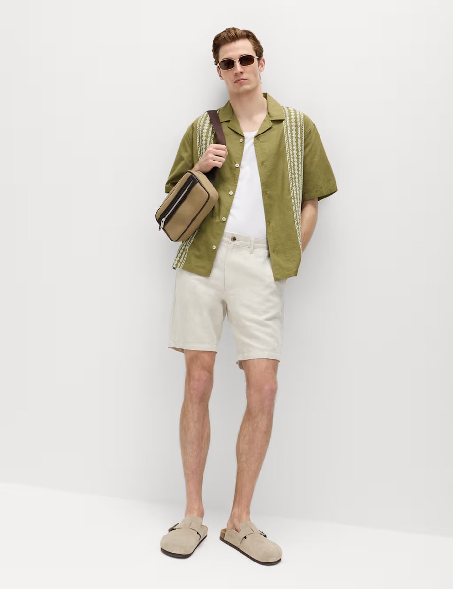 Marks & Spencer M&S Relaxed Fit Cotton Rich Short Sleeve Shirt Olive Mix - 4