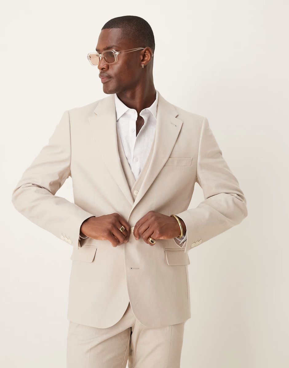 ASOS ASOS DESIGN linen blend skinny suit jacket in stone - 1