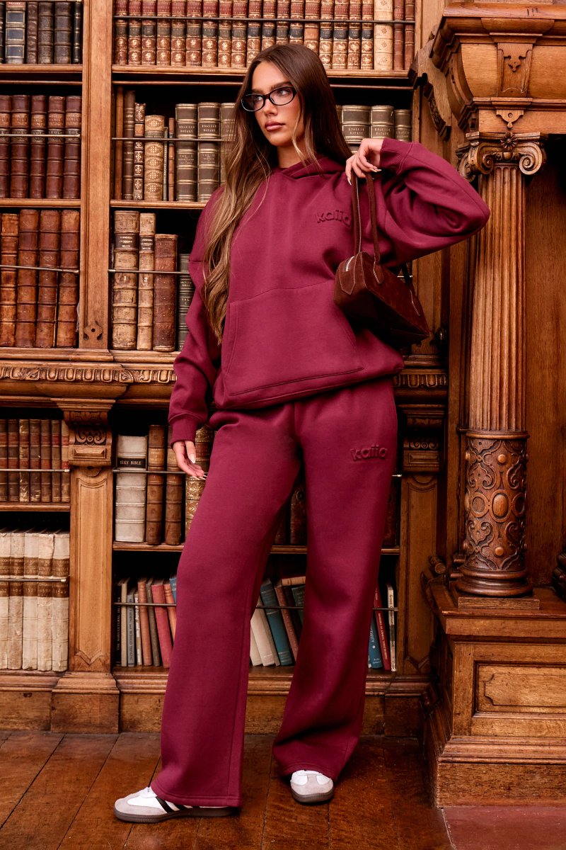 Kaiia Kaiia Embossed Logo Oversized Hoodie Dark Cherry - 3