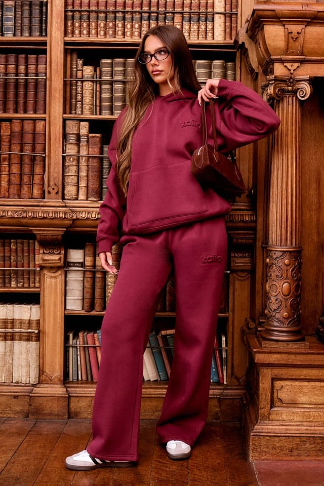 Kaiia Kaiia Embossed Logo Oversized Hoodie Dark Cherry - 3