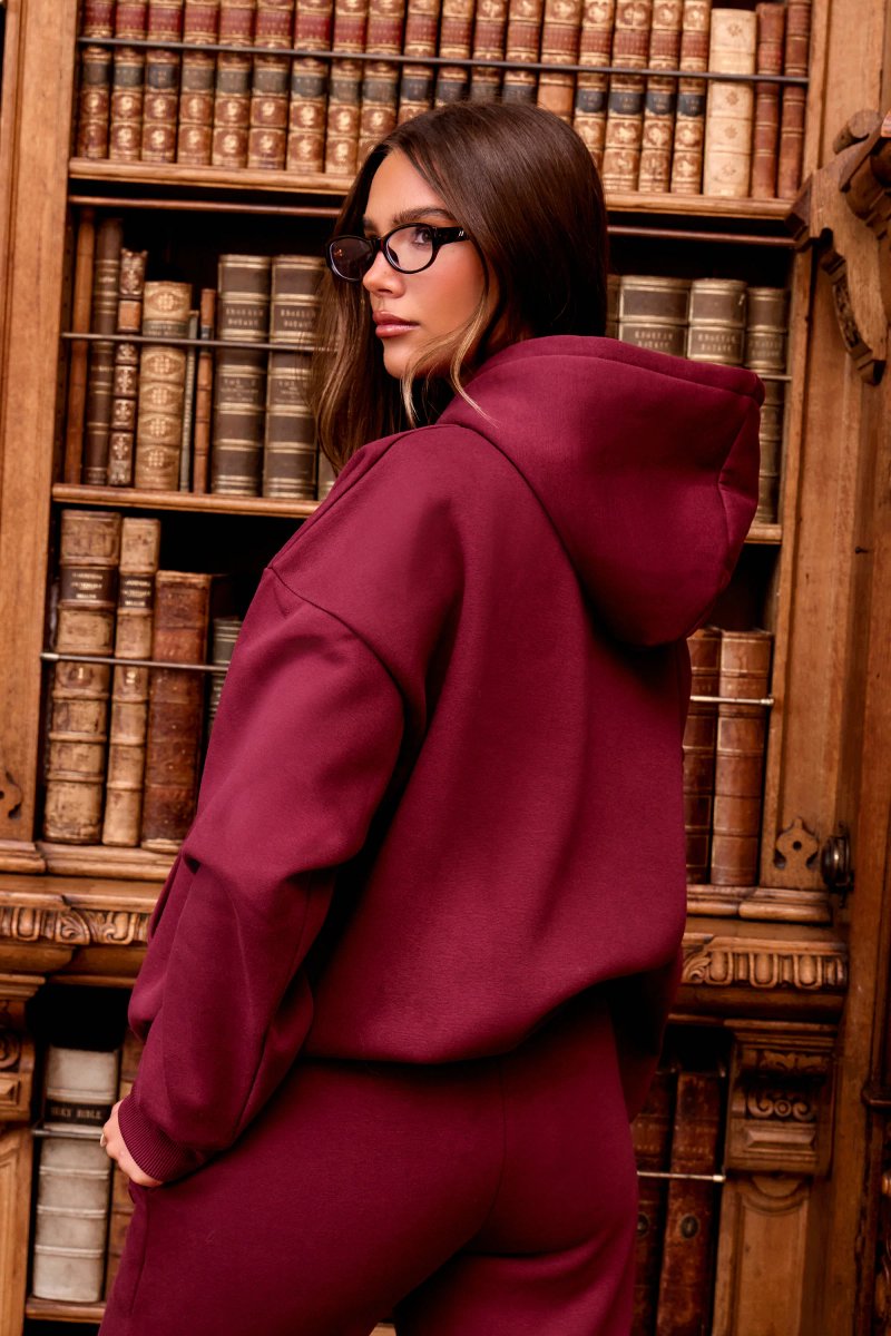 Kaiia Kaiia Embossed Logo Oversized Hoodie Dark Cherry - 4