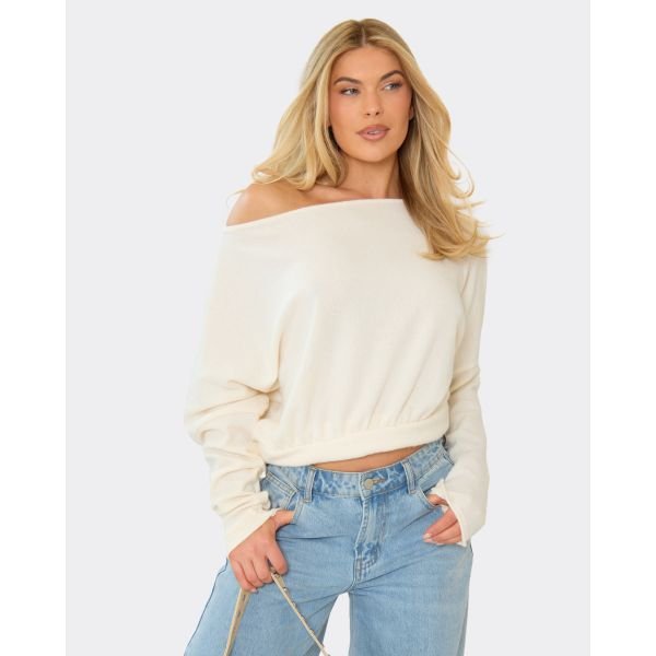 EGO Long Sleeve Asymmetric Drape Top In White, Women's Size UK 6 - 2