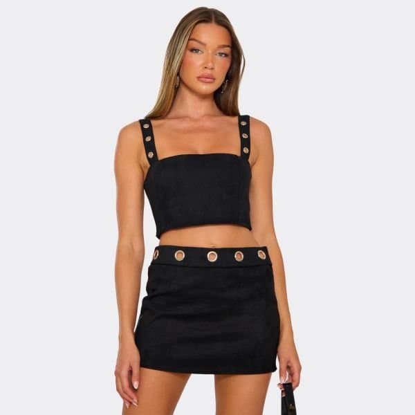 EGO EGO Square Neck Eyelet Detail Crop Top in Black