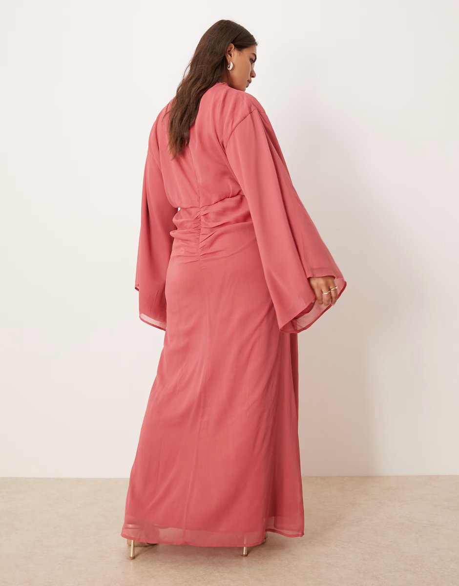ASOS ASOS DESIGN Curve volume sleeve maxi dress with ruched skirt in deep rose - 4