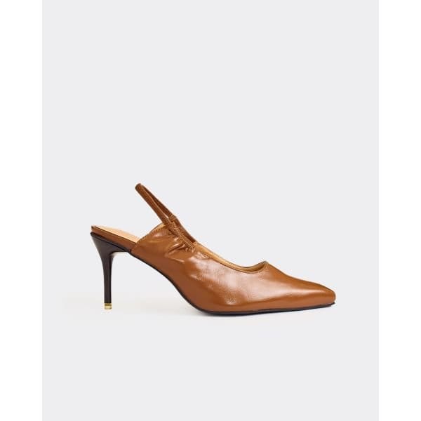 EGO Ganna Pointed Toe Slingback Court Heel In Brown Faux Leather, Women's Size UK 3 - 2