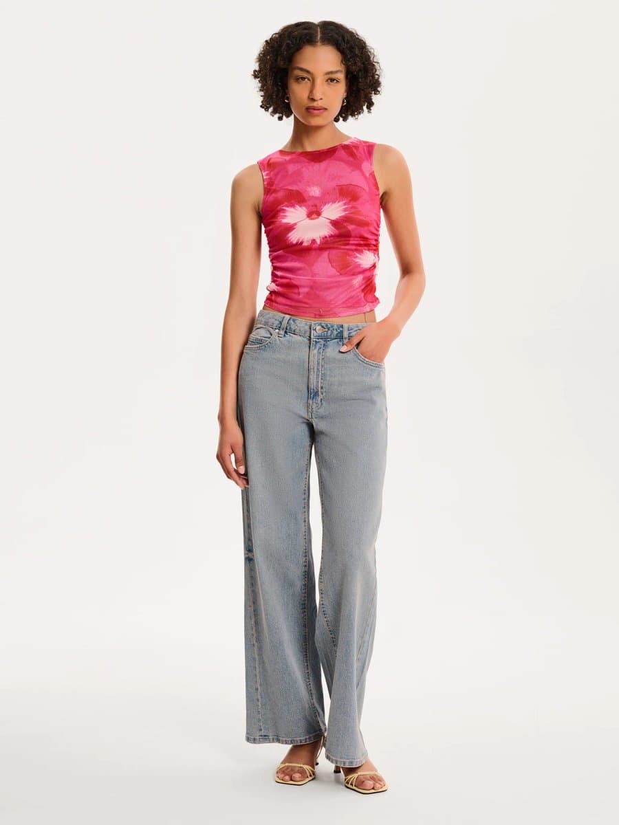 OMNES Delia Top in Brightest Floral Pink Print