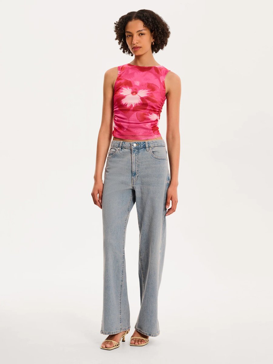 OMNES Delia Top in Brightest Floral Pink Print - 3