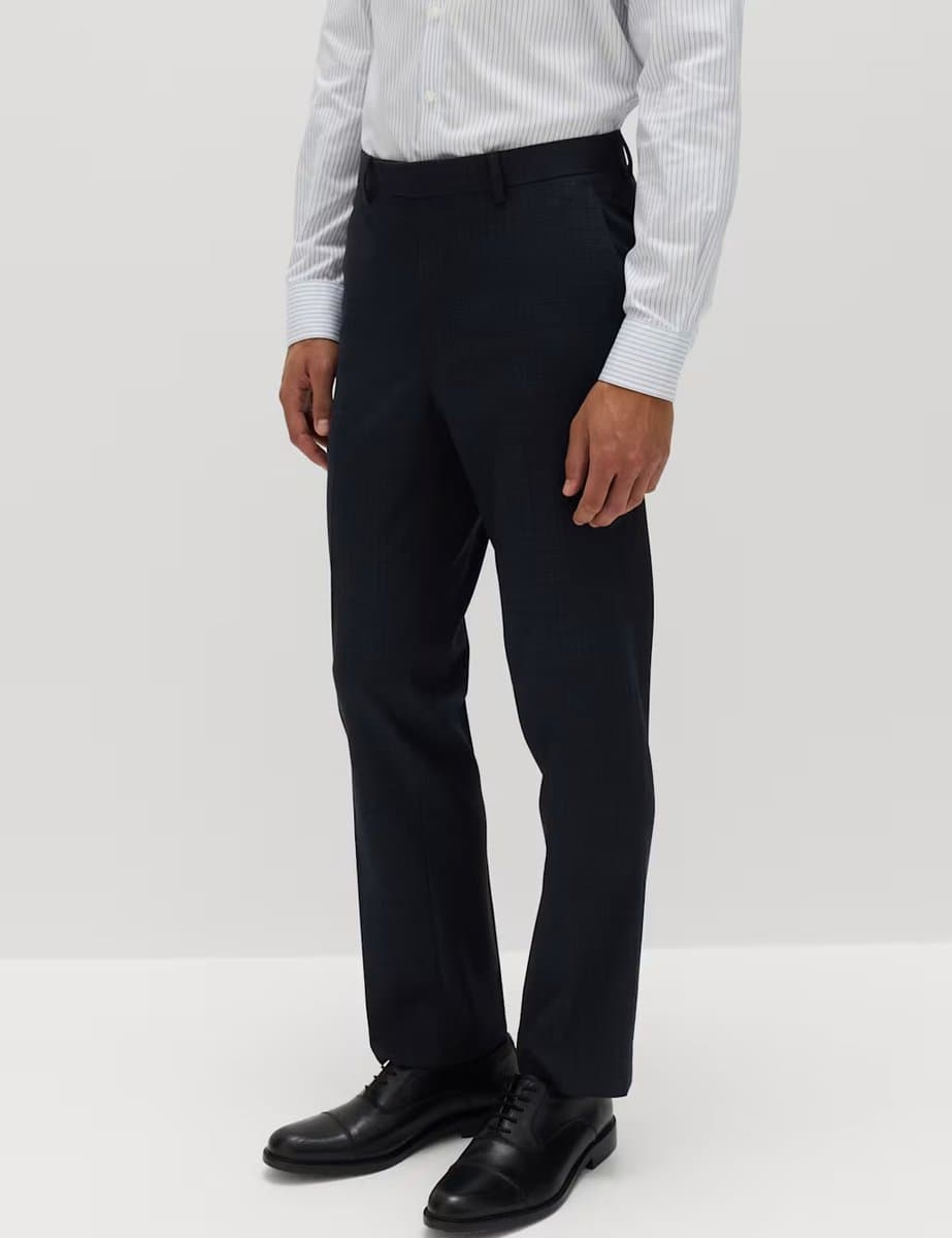 Marks & Spencer M&S Regular Fit Textured Stretch Suit Trousers Navy