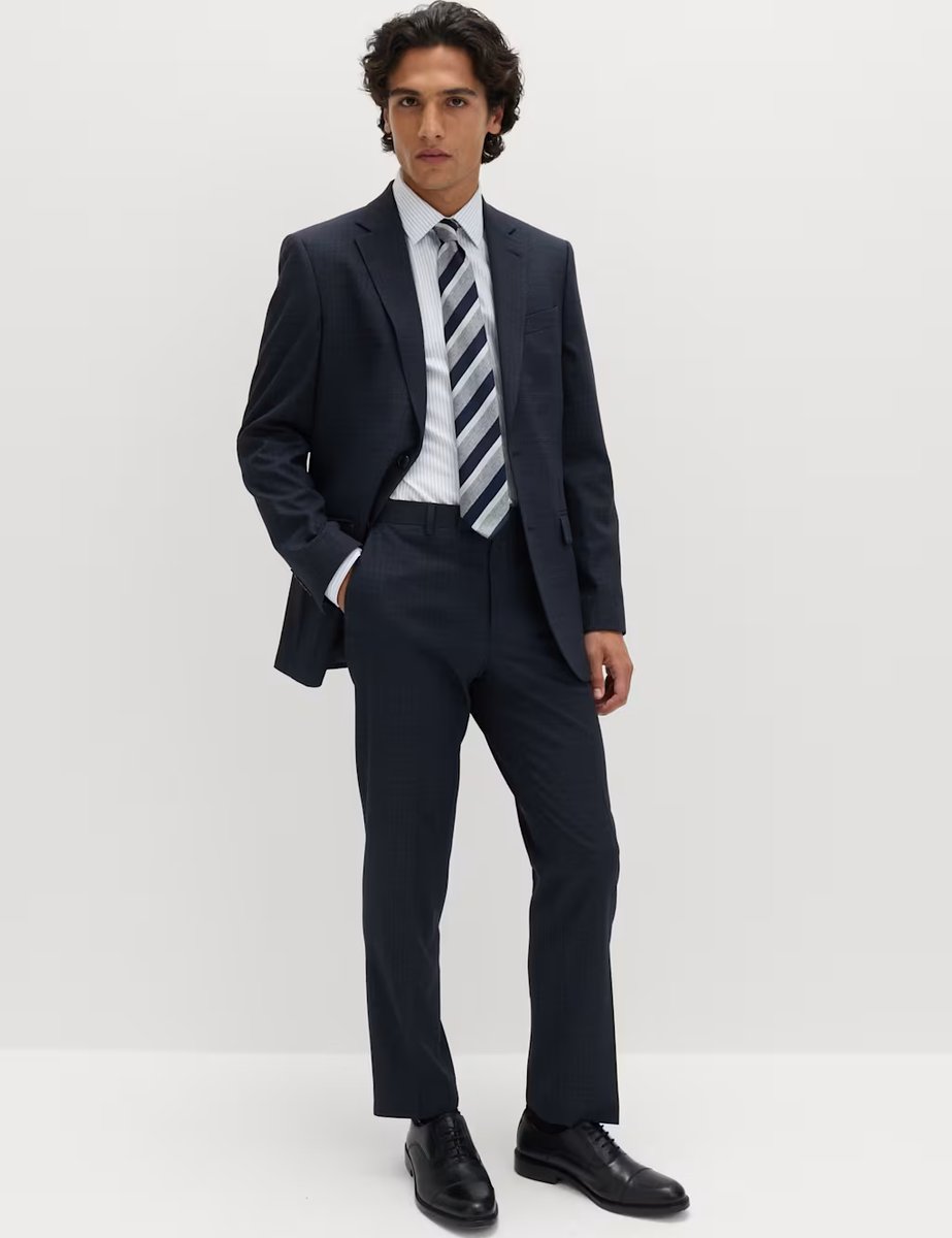 Marks & Spencer M&S Regular Fit Textured Stretch Suit Trousers Navy - 2