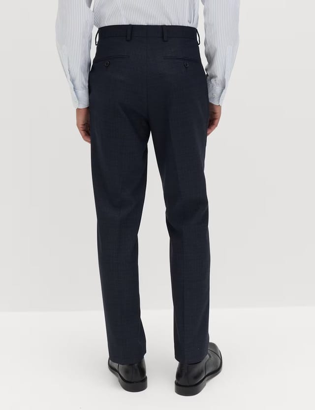 Marks & Spencer M&S Regular Fit Textured Stretch Suit Trousers Navy - 3