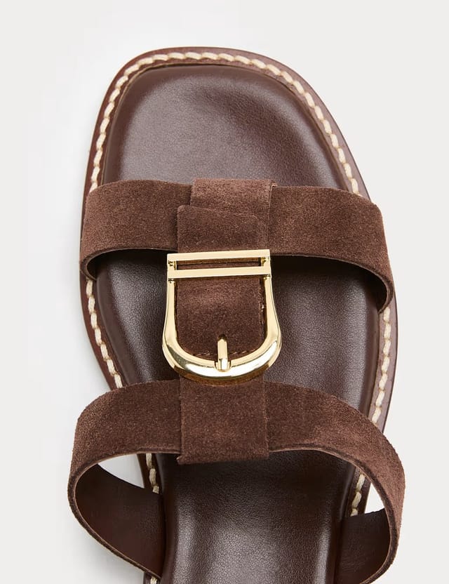 Marks & Spencer M&S Suede Buckle Flat Mule Sandals Brown - 2