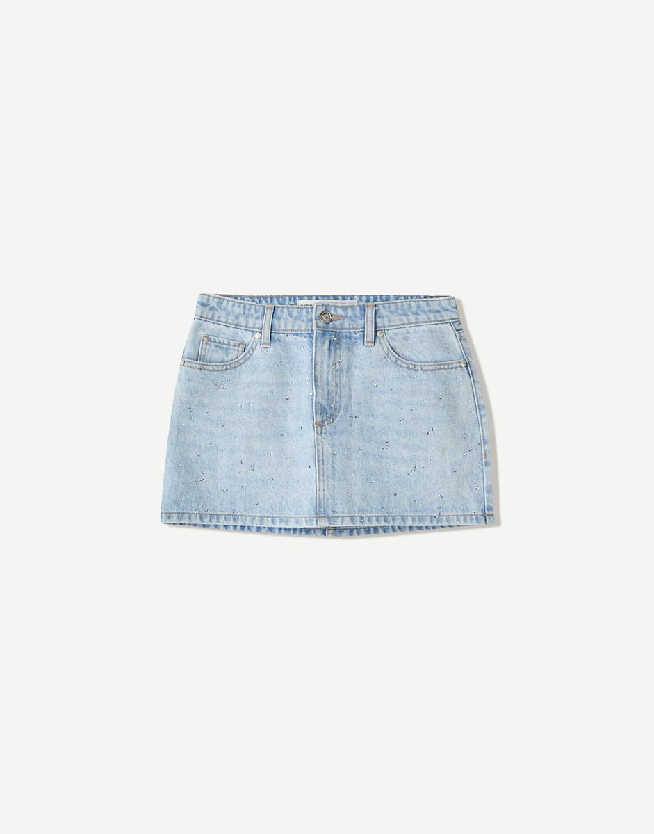 ASOS Bershka shimmery denim mini skirt in light blue - 2