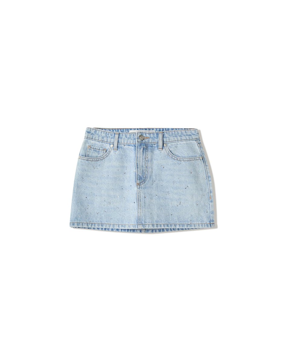 ASOS Bershka shimmery denim mini skirt in light blue - 3