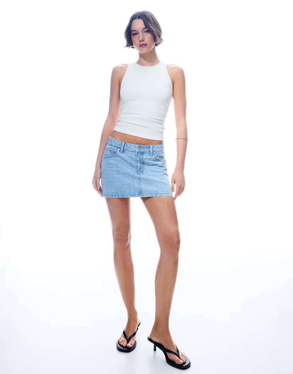ASOS Bershka shimmery denim mini skirt in light blue - 4