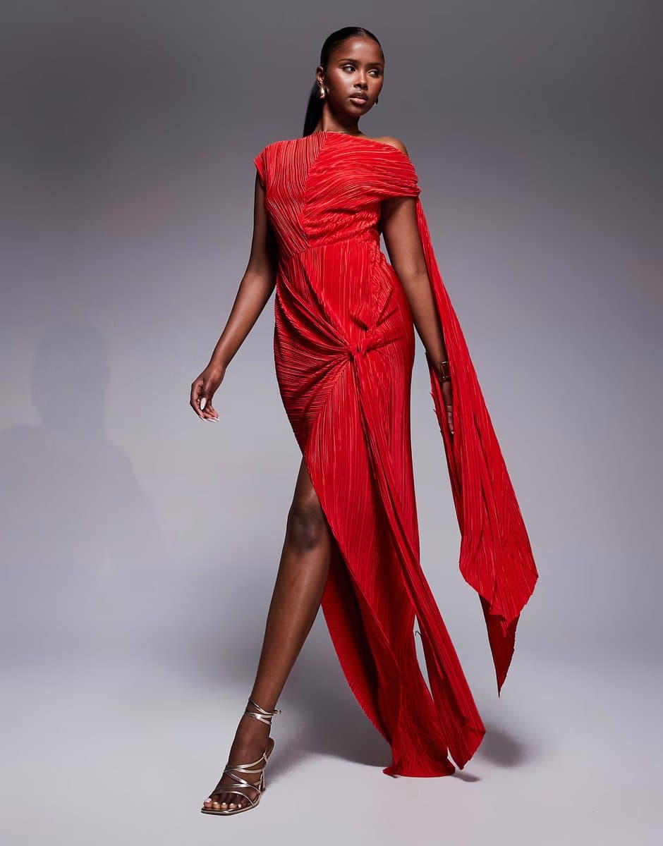 ASOS ASOS DESIGN Premium plisse multi knot detail maxi dress with high split 